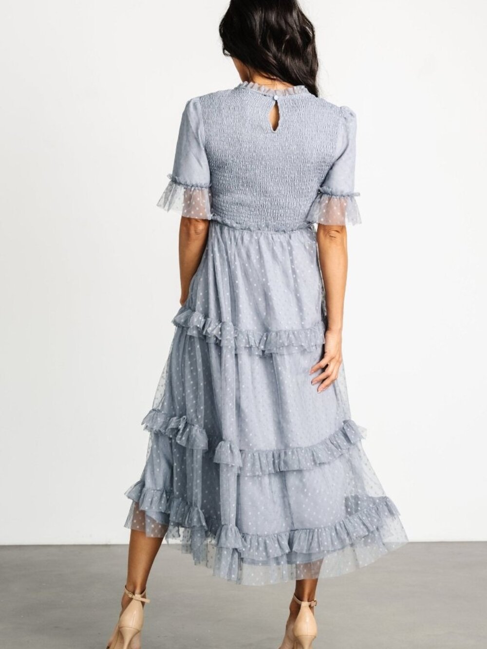 Baltic Born Lysandra Smocked Dot Dress | Dusty Slate Size MM - Picture 12 of 13